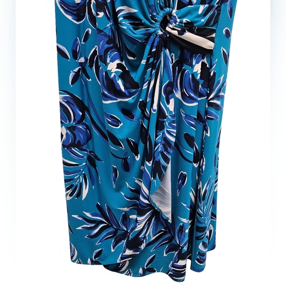 Tommy Bahama Clara Blue Botanical Blitz Palm Leaf Ruched Moc Wrap Dress Beach XL - Picture 4 of 16